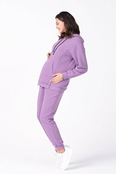 BUSA Hamile Emzirme Detaylı Eşofman Takımı Mor
