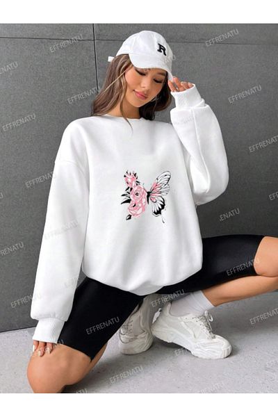 EFFRENATU Γυναικείο φούτερ με λαιμόκοψη Basic Oversize