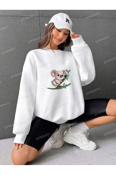 EFFRENATU Γυναικείο φούτερ με λαιμόκοψη Basic Oversize