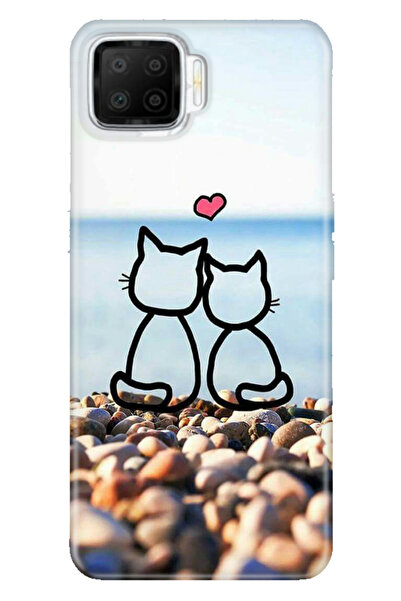 OPPO A73 Uyumlu Kılıf Silikon Desenli Tam Koruma Resimli Kapak Kedilerin Aşkı
