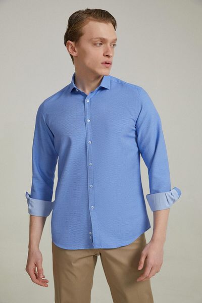 Twn Cămașă Dobby albastră slim fit