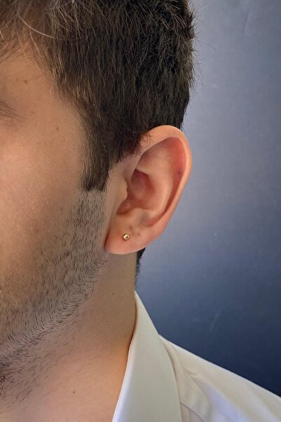 ZÜMRÜT SARRAF 3 Mm Küçük 14 Yeşil Ayar Altın Erkek Top Küpe