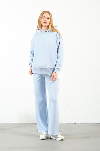 BUSA Set de trening de maternitate albastru deschis - elastic, talie reglabilă, cu glugă și 3 fire
