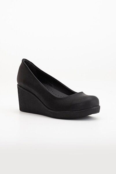 Dilimler Ayakkabı Black Wedge Heeled Women's Shoes - Face-Flat Skin