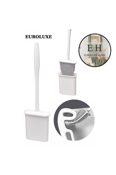 EUROLUXE فرشاة المرحاض المصنوعة من السيليكون باللون الأبيض، مجموعة قابلة للان...