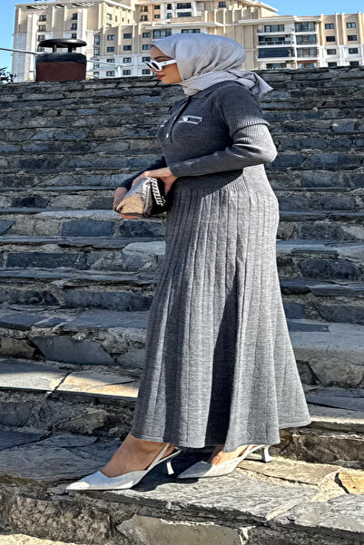 QLAY Γυναικείο φόρεμα ανθρακί με κουμπιά κοτλέ