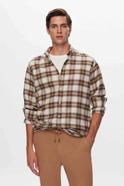 D'S Damat Ds Damat Comfort Χακί καρό πουκάμισο