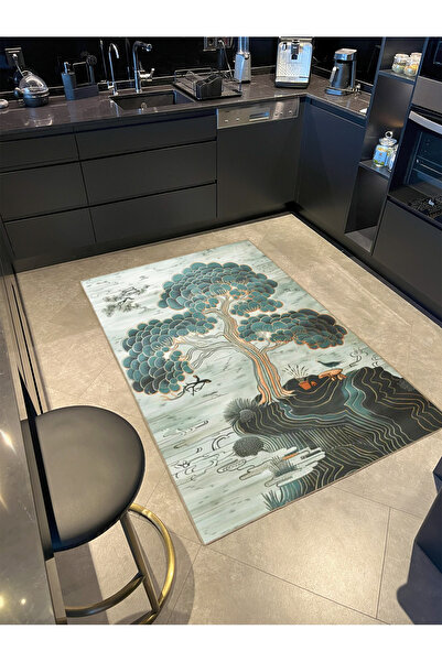 Rugs Modern Halı Paris Collection Gray Blue Tones Mythological Tree and River Patterned Modern Decorative Rug 124