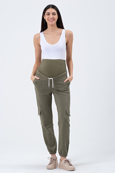 BUSA Pregnant Three Thread Cargo Sweatpants Khaki