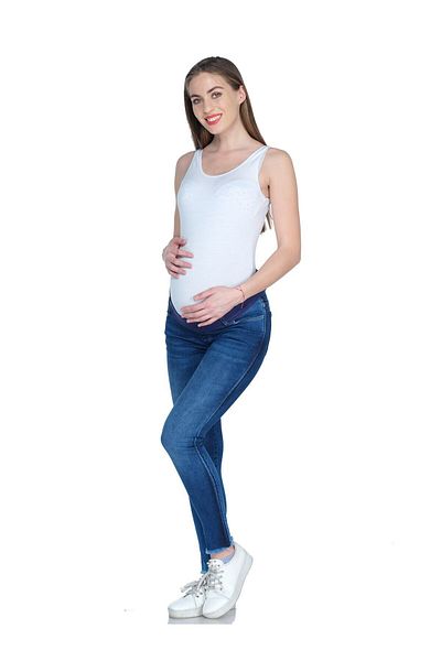 BUSA Blugi de Maternitate Cu ciucuri Skinny Leg Albastru