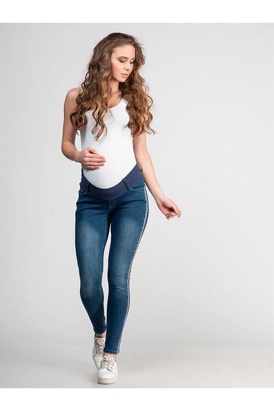BUSA Blugi skinny pentru gravidă cu suport abdominal inferior albastru