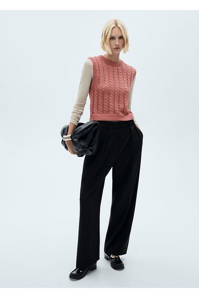 MANGO Woman Vesta tricotaje cu detalii ajurate