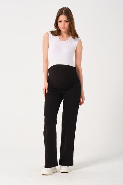 BUSA Black Maternity Pants - Flexible, Canvas, Adjustable Waist and Wide Leg