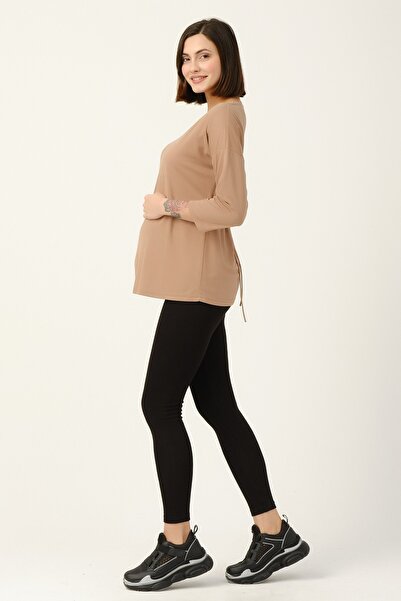 BUSA Λεπτομερής μπλούζα με γιακά εγκυμοσύνης Μπεζ