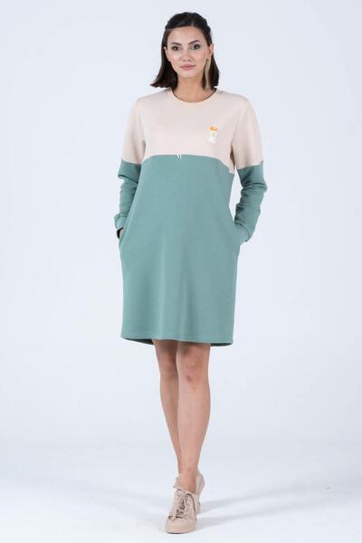 BUSA Hamile Blok Renk Sweat Elbise Çağla