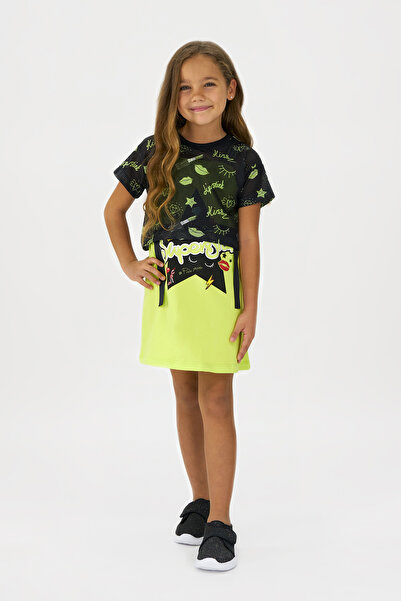 Panço Kız Yeşil Örme Yuvarlak Yaka Elbise