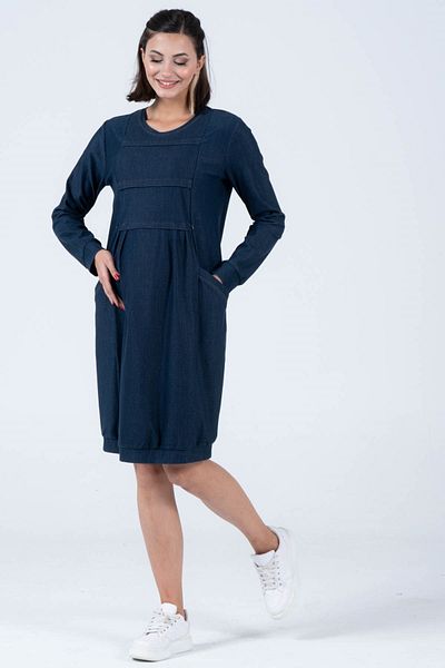 BUSA Rochie de denim tricotată cu buzunar lateral pentru gravidă care alăptează, albastră