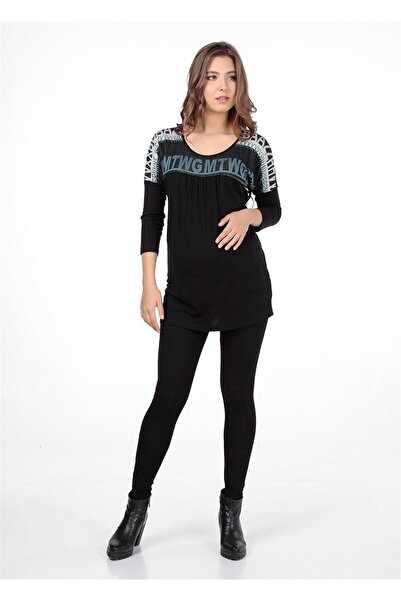 BUSA Maternity Blouse Print Text Patterned Model Black