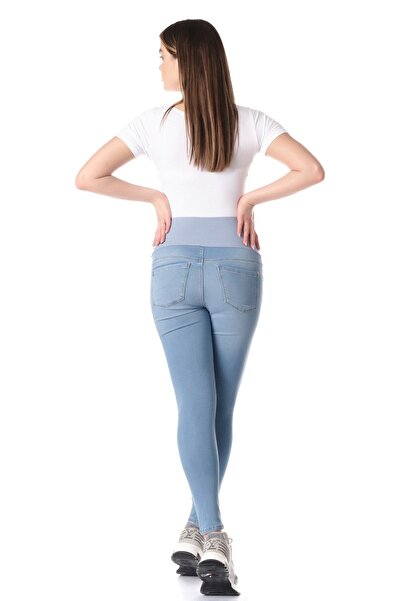 BUSA Pregnant Stretchy Abdominal Banded Waist Adjustable Skinny Jeans Light Blue