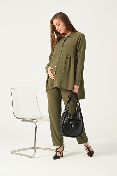 BUSA Maternity Shirt Trousers Double Set Khaki