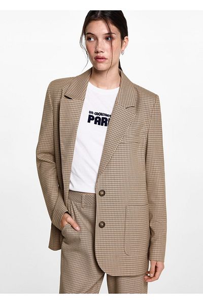 Mango Teen Μάλλινο μπλέιζερ με στάμπα Houndstooth