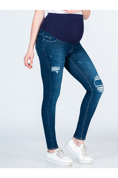 BUSA Maternity Adjustable Waist High Waist Skinny Jeans Blue