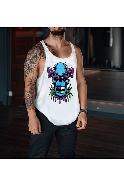 CDA White Mushroom Skeleton Gym Tank Top - Sports Tank Top