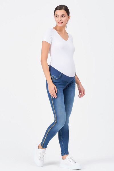BUSA Blugi de maternitate Skinny (Leopard Side Stripe) Albastru