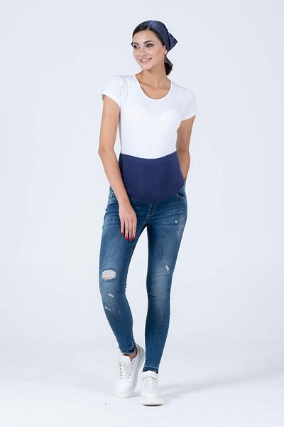 BUSA Blugi De Maternitate Stripe Ripped Skinny Leg Albastru