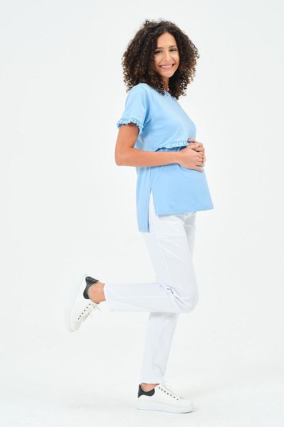 BUSA Tricou din bumbac pieptănat cu mânecă scurtă pentru gravidă care alăptează, albastru
