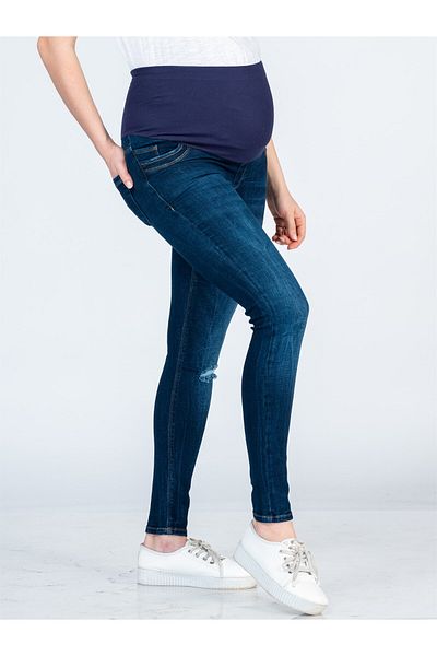 BUSA Pregnant Ripped Model High Rib Jean Blue