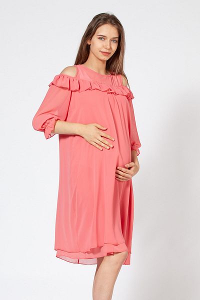 BUSA Maternity Ruffle Dress Salmon