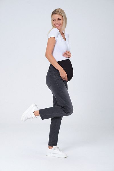 BUSA Maternity Back Belt Mom Fit Jeans Black
