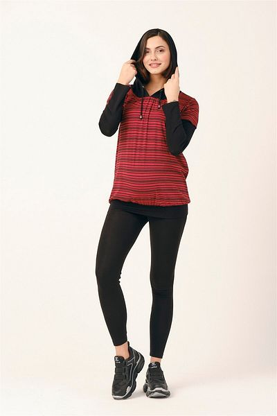 BUSA Women's Red Hooded Hat Maternity Tunic