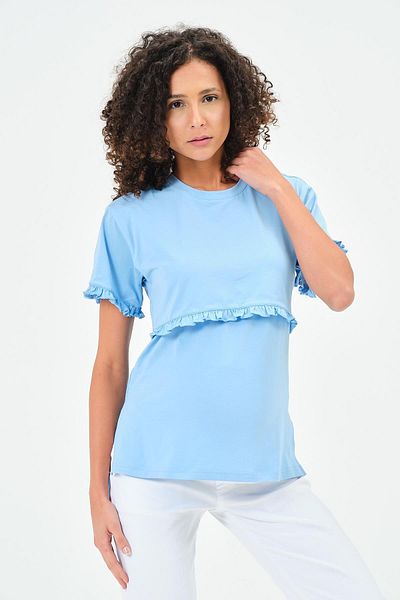 BUSA Tricou din bumbac pieptănat cu mânecă scurtă pentru gravidă care alăptează, albastru