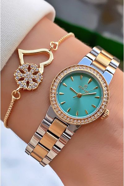 Reward Brand Yellow Silver Color Small Case Steel Cord Women's Wristwatch - with Bracelet Gift