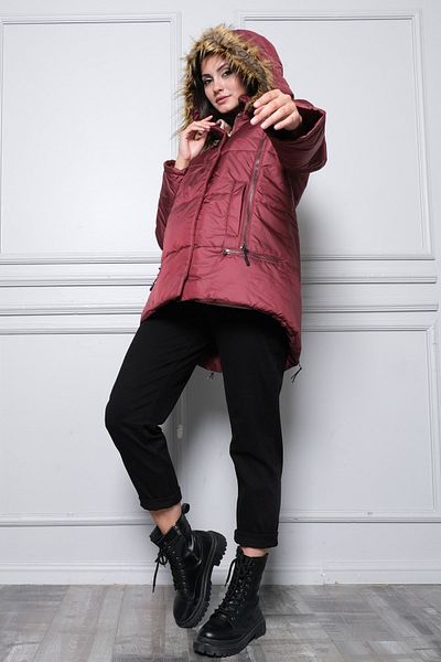BUSA Maternity Zipper Detailed Inflatable Maternity Jacket Claret Red