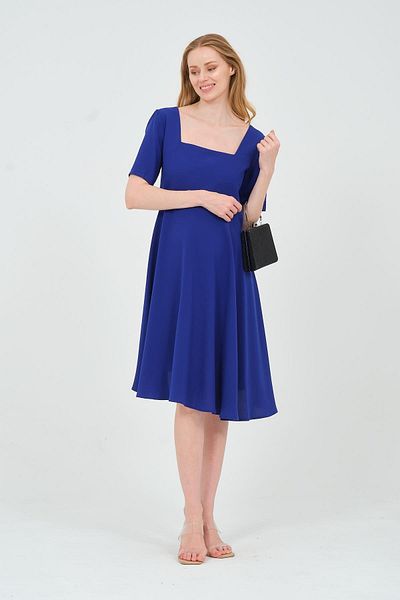 BUSA Saks Colorful Maternity Midi Evening Dress - Short Sleeve and Square Collar