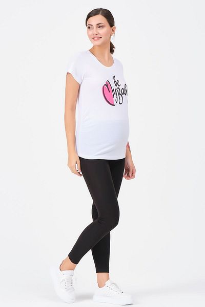 BUSA Tricou cu imprimeu inimă cu gât în U de maternitate, alb