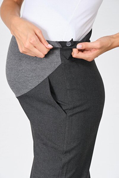 BUSA Pregnant Flexible Abdominal Band Mom Fit Classic Gabardine Trousers Anthracite