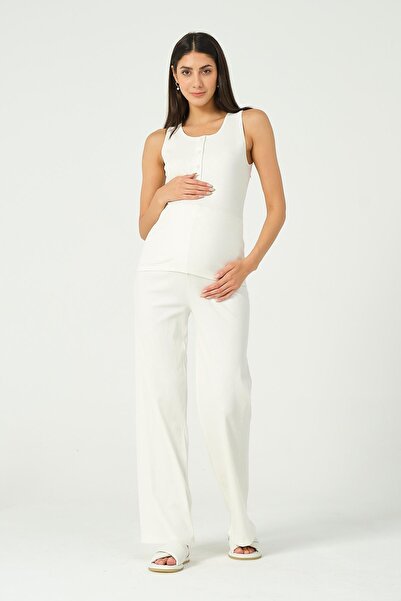 BUSA Maternity Zero Sleeve High Waist Ribbed Set White
