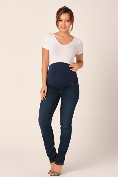 BUSA Pregnant Flexible Abdominal Band Back Belt Regular Fit Large Size Jeans Navy Blue