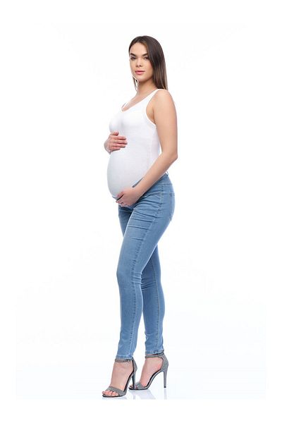 BUSA Blugi skinny pentru gravidă, cu suport abdominal inferior, albastru deschis