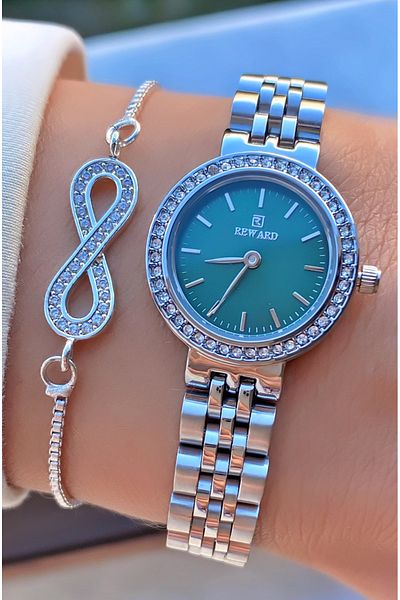 Reward Brand Silver Color Small Case Steel Cord Women's Wristwatch - with Bracelet Gift