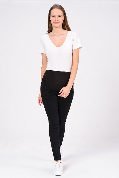 BUSA Pregnant Stretchy Abdominal Banded Skinny Thermal Jeans Black
