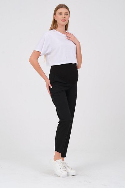 BUSA Pregnant Flexible Abdominal Banded Waist Adjustable Mom Fit Classic Gabardine Trousers Black