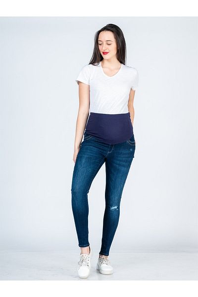 BUSA Pregnant Ripped Model High Rib Jean Blue