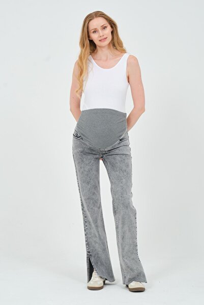 BUSA Hamile Esnek Karın Bantlı Bol Paça Beli Ayarlanabilir Kot Pantolon Antrasit