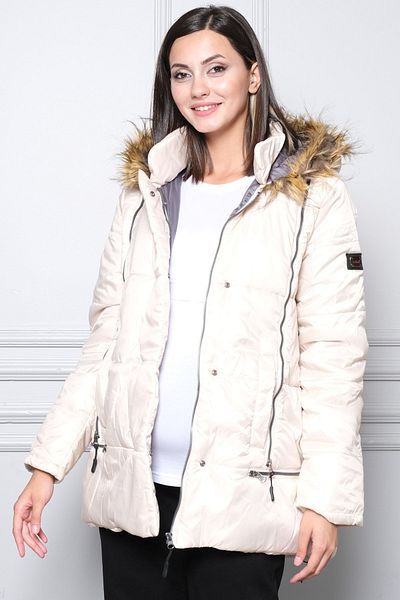 BUSA Maternity Zipper Detailed Inflatable Maternity Coat Stone Color