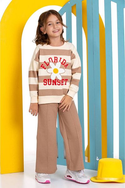 tunays shopping 3 Thread Ribbed Oversize Mold Florida Printed Girl's Set